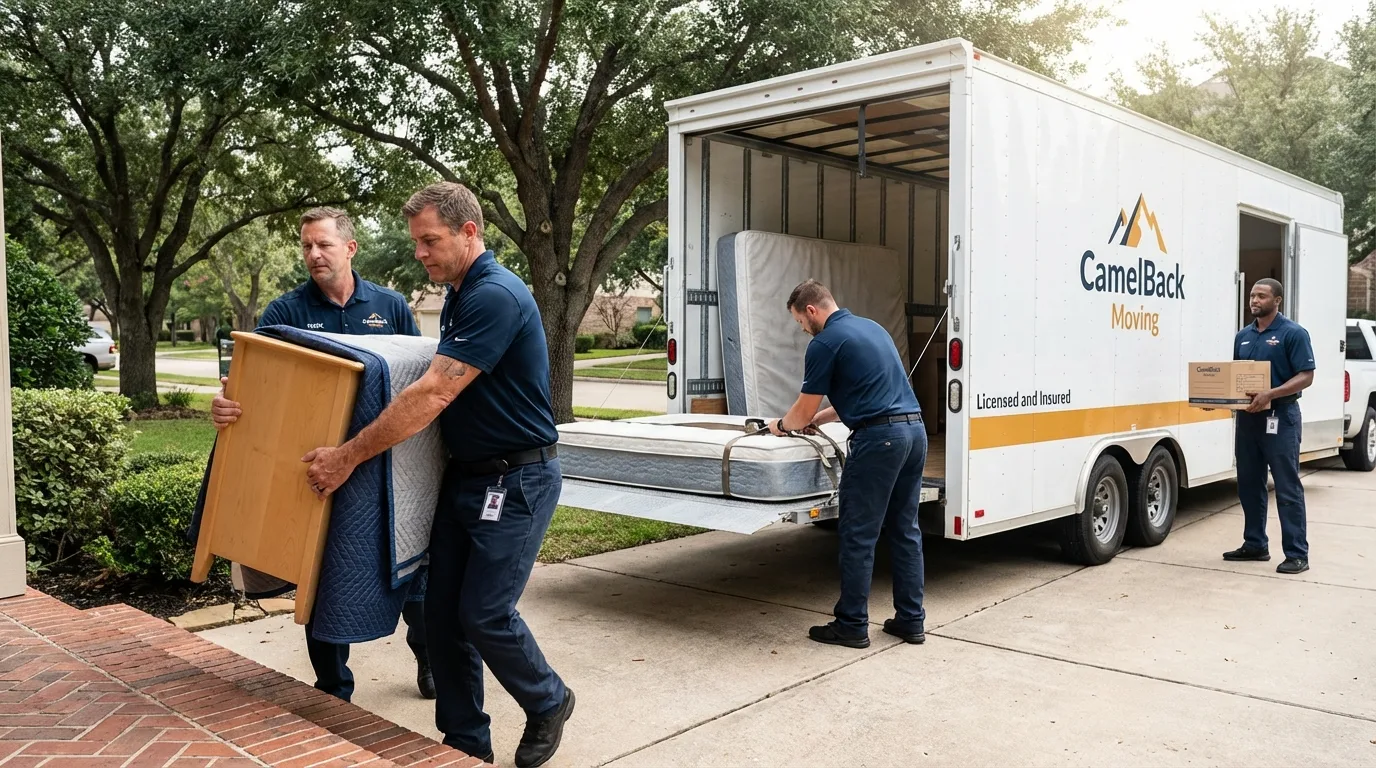 Crew loading residential truck for cross-state move from Lewisville, AR