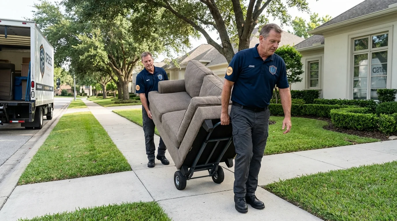 Local residential moving crew loading furniture in Lewisville, AR